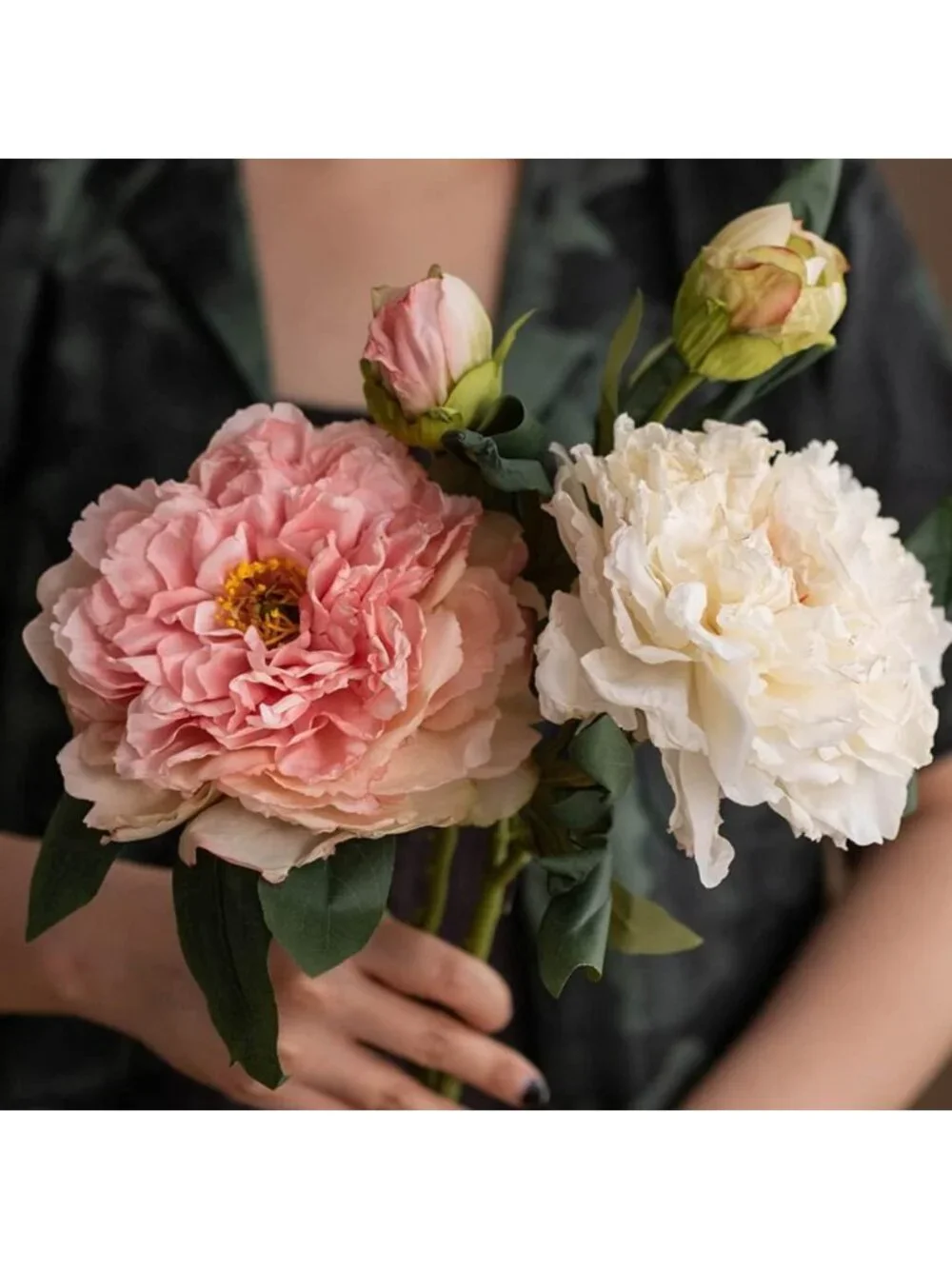 Vintage Silk Peony Artificial Flowers - Large Long Stem Home Decor (Pink, 4PCS)